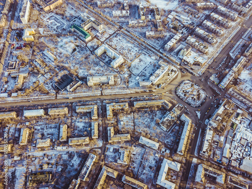 aerial city streets top view, building blocks © Mihail