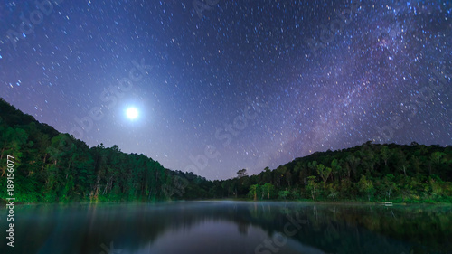 Star night at Pang-Ung lake, Mae hong son province, Thailand