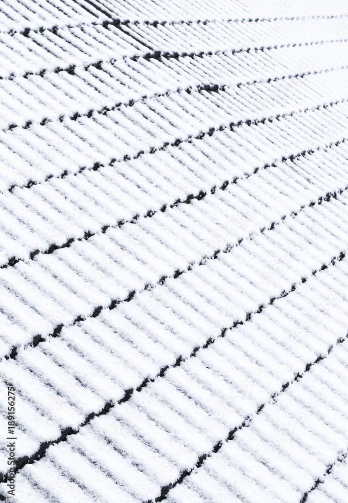 Snow-covered roof with tiles Snow-covered roof with tiles