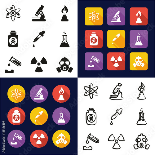 Chemistry All in One Icons Black   White Color Flat Design Freehand Set