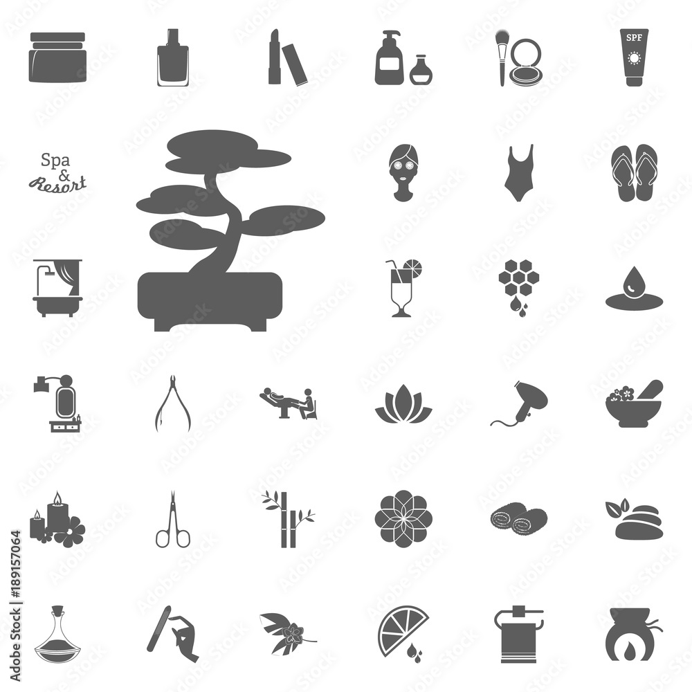 Bonsai icon. Spa and Recreation vector set icons. Set of 33 spa icons. Bonsai icon. Spa and Recreation vector set icons. Set of 33 spa icons.