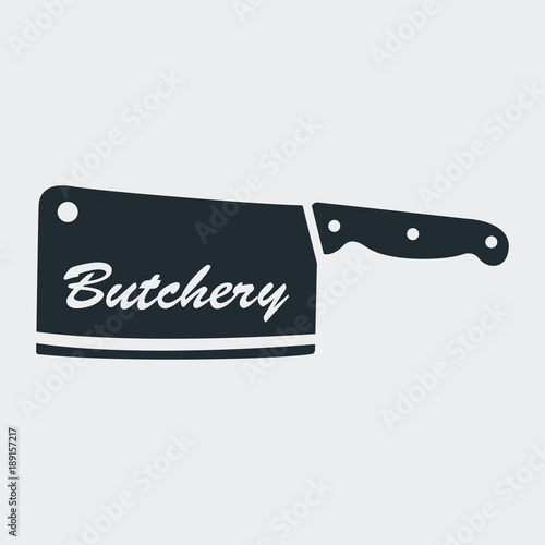 Icono plano Butchery en cuchillo carnicero en fondo gris