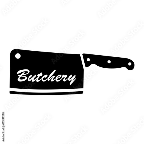 Icono plano Butchery en cuchillo carnicero negro en fondo blanco