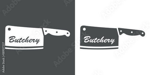 Icono plano Butchery en cuchillo carnicero gris y blanco