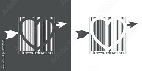 Icono plano codigo de barras HAPPY VALENTINES DAY con corazon gris y blanco