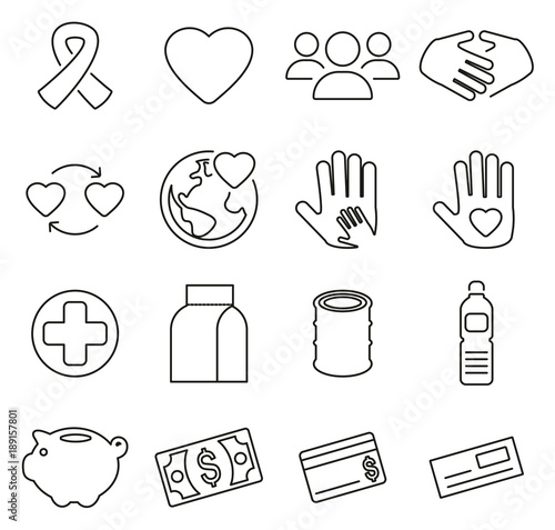 Charity or Helping Icons Thin Line Vector Illustration Set