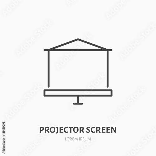 Projector screen flat line icon. Multimedia equipment rental sign. Thin linear logo for presentation classroom.
