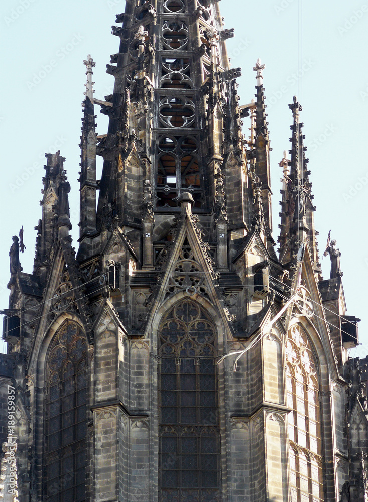 Gothic tower of the Metropolitan Cathedral Basilica of Barcelona Catalonia, Spain