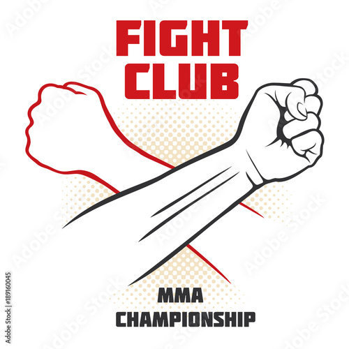 Fight club vector poster with strong hand emblem. MMA fighting background