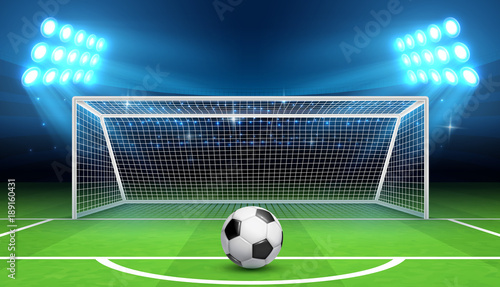 Soccer football championship vector background with sports ball and goals. Penalty kick concept photo
