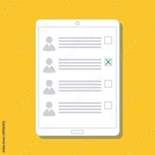 vote form with candidates list in digital tablet, online election concept
