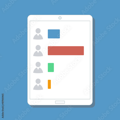 voting results in digital tablet, flat design