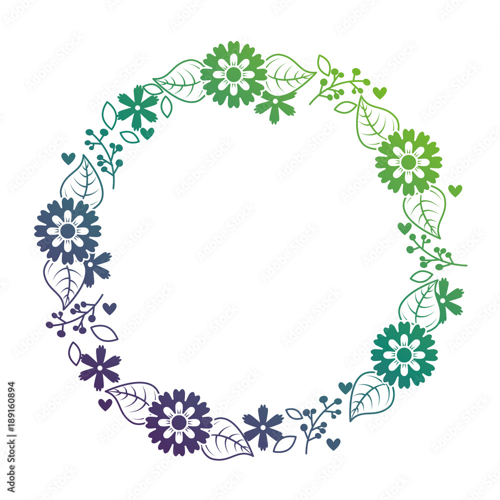beautiful floral wreath with spring flowers leaves vector illustration