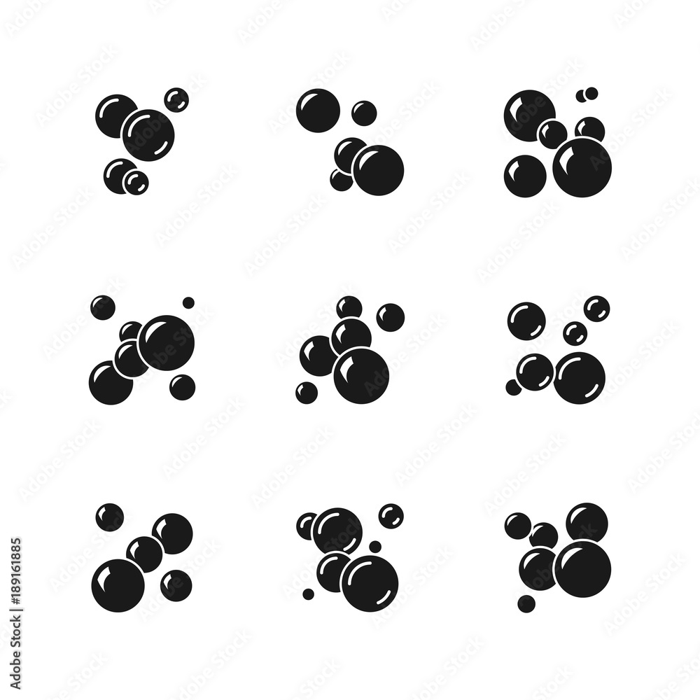 Soap bubble vector black icons isolated
