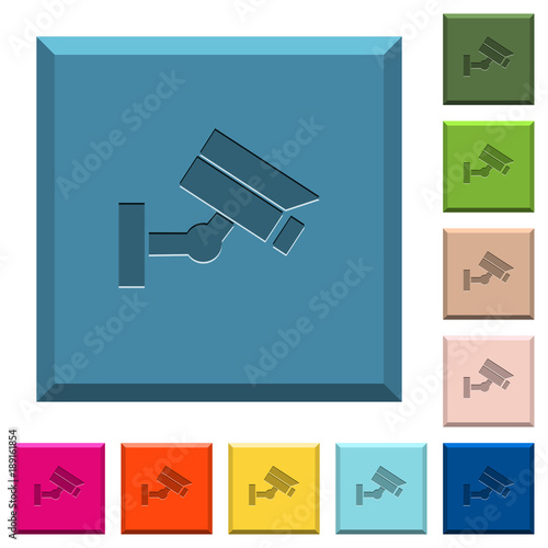 Security camera engraved icons on edged square buttons