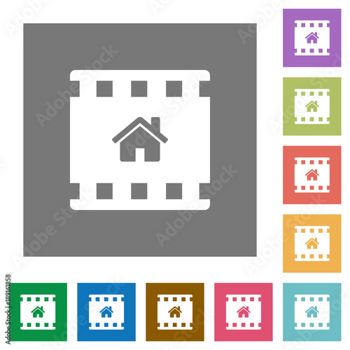 Home movie square flat icons