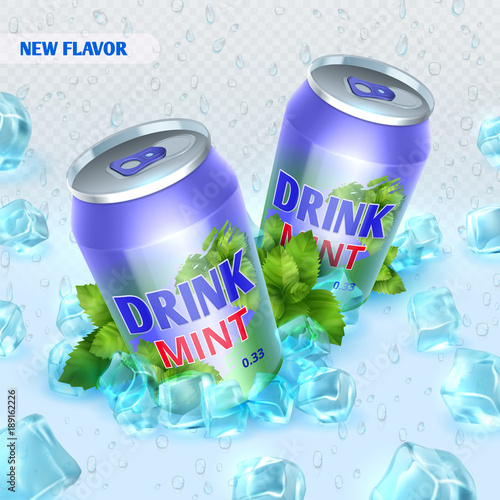 Fresh ice drink vector background with ice cubes