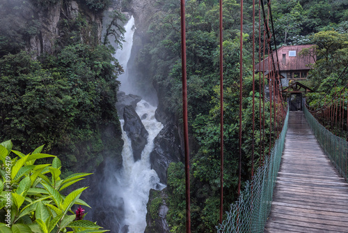 Devil's Cauldron waterfall (spanish: Pailon del Diablo) - Mountain river and fall in the Andes. Banos. Ecuador
