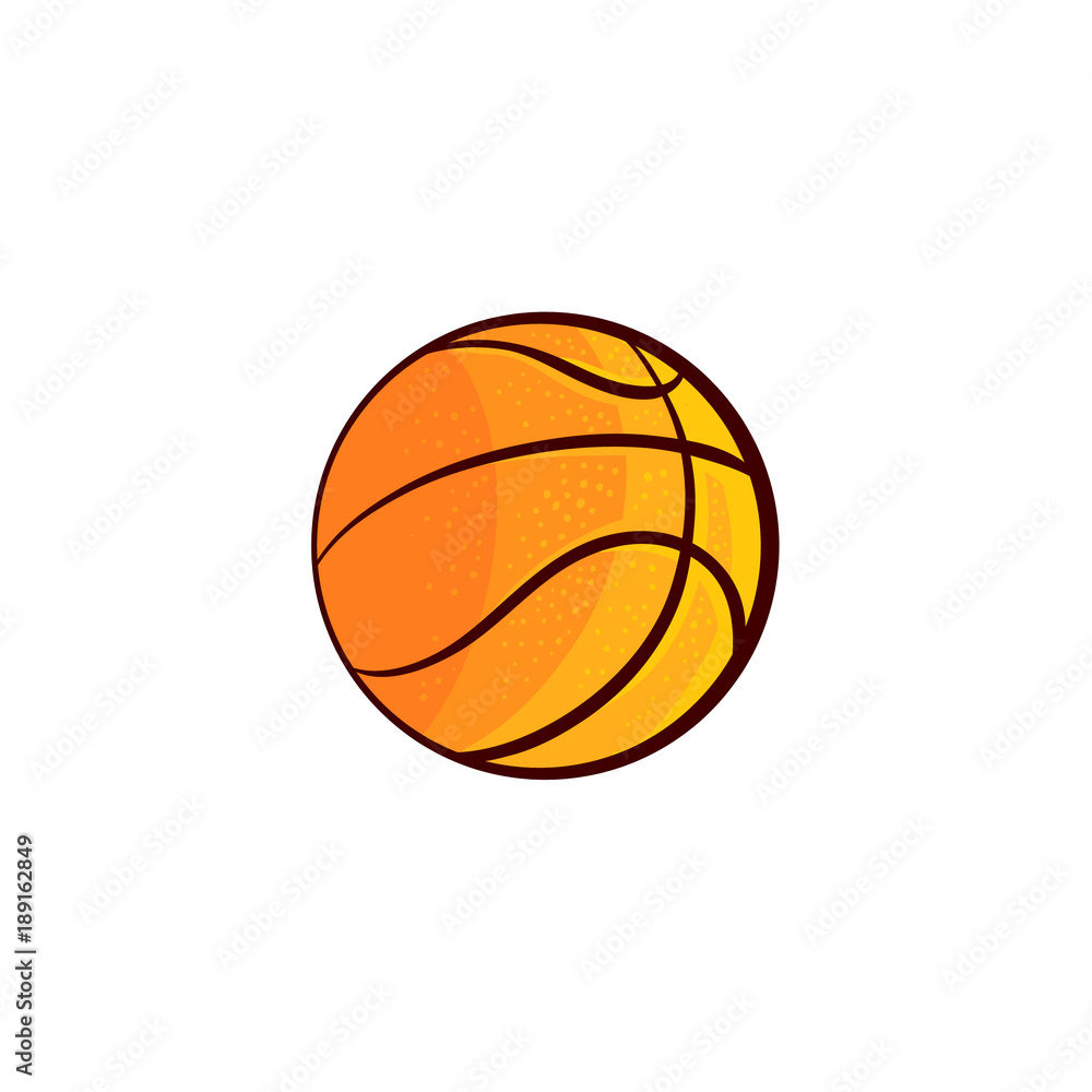 vector flat sketch basketball ball, sport equipment object for your graphic design or web design element. Isolated illustration on a white background