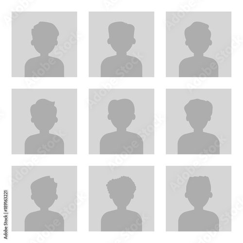 Set of avatar profile picture icon. Gray silhouettes on light gray background. Portraits men. Vector illustration