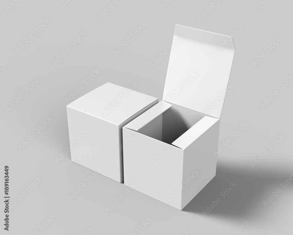 Blank white cube product packaging paper cardboard box. 3d render illustration. Blank white cube product packaging paper cardboard box. 3d render illustration.