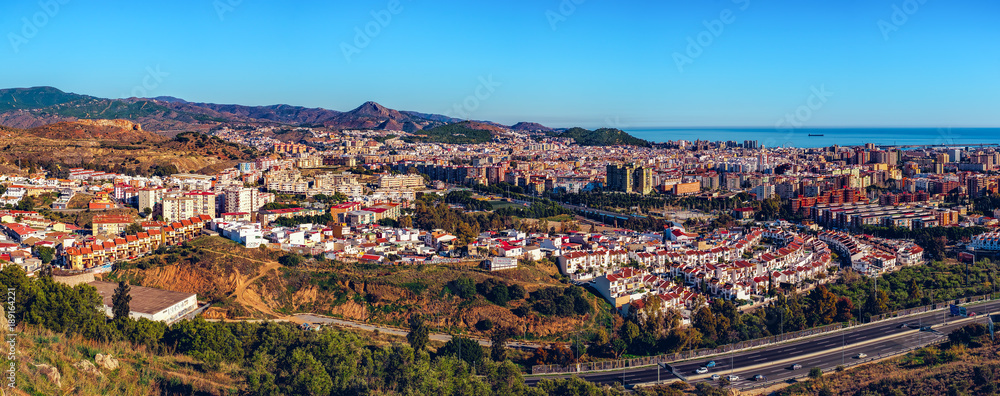 Panoramic view of Malaga city, Spain.