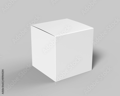 Blank white cube product packaging paper cardboard box. 3d render illustration. © godesignz