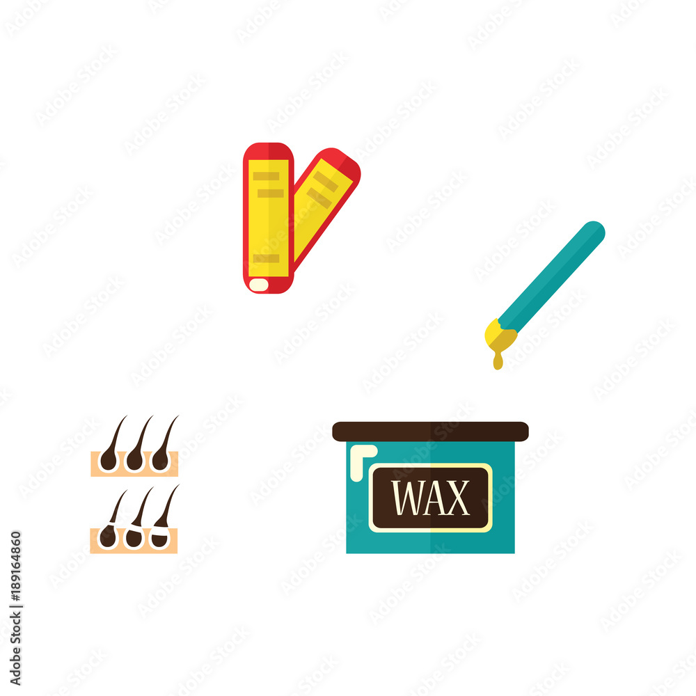 vector flat shaving, hair removal, epilation and depilation tools icon set. Wax strips and hot wax bowl, hair follicle. Isolated illustration on a white background. vector flat shaving, hair removal, epilation and depilation tools icon set. Wax strips and hot wax bowl, hair follicle. Isolated illustration on a white background.
