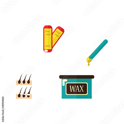 vector flat shaving, hair removal, epilation and depilation tools icon set. Wax strips and hot wax bowl, hair follicle. Isolated illustration on a white background.