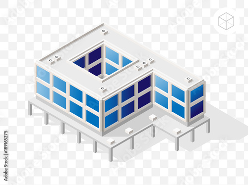 Isometric High Quality City Element with 45 Degrees Shadows on Transparent Background . Offices