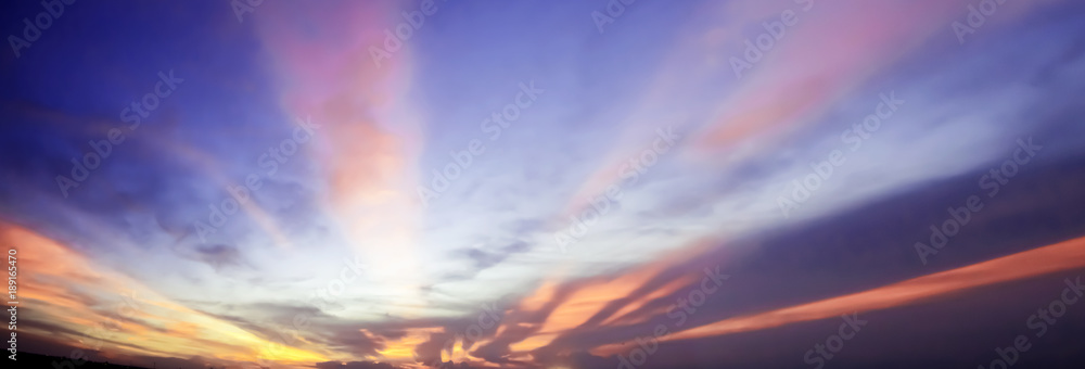 Dramatic atmosphere panorama view of twilight sky and clouds