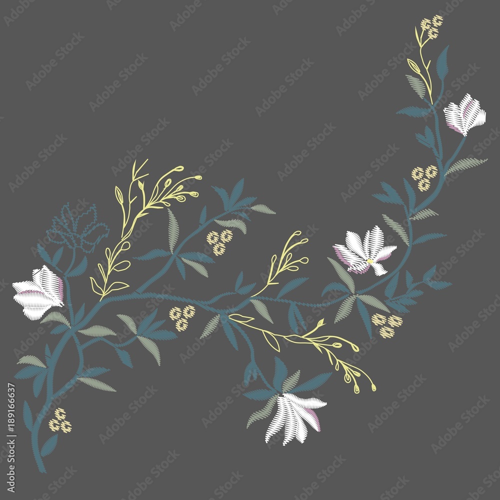 Naklejka premium Magnolia embroidery , vector, illustration