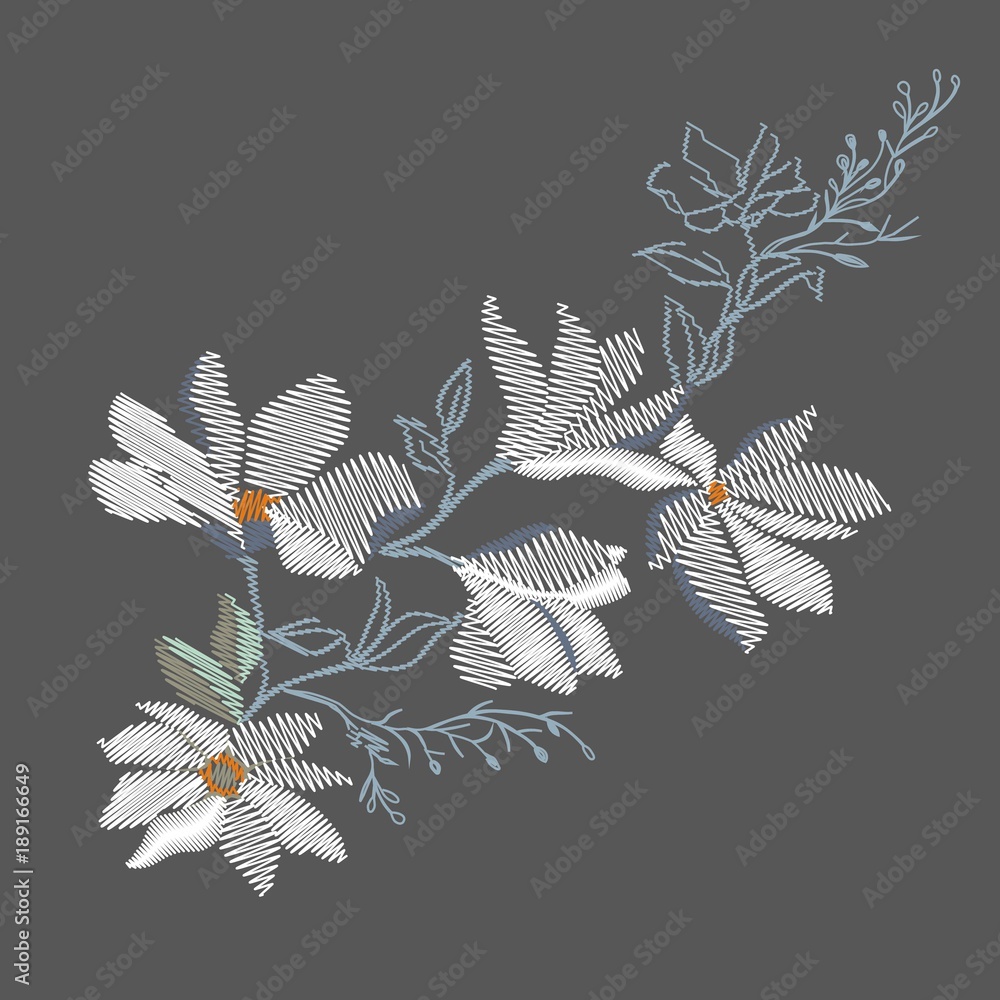 Naklejka premium Magnolia embroidery , vector, illustration
