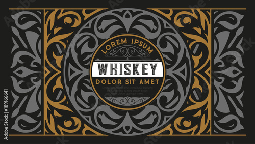 Old Whiskey label woth vintage ornaments