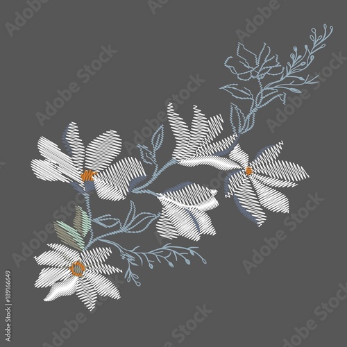 Fototapeta Naklejka Na Ścianę i Meble -  Magnolia embroidery , vector, illustration