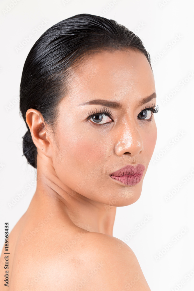 Portrait beautiful woman. Studio shot on white background. Portrait beautiful woman. Studio shot on white background.