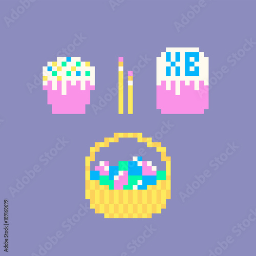 Pixel art Easter set.