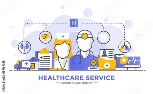 Flat Line Modern Concept Illustration - Healthcare service