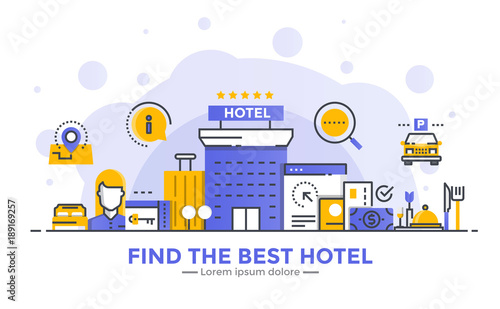 Flat Line Modern Concept Illustration - Hotel