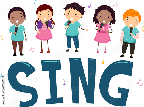 Stickman Kids Sing Illustration