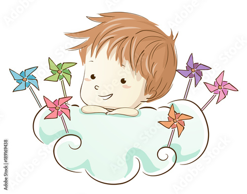 Kid Boy Cloud Pin Wheels Illustration