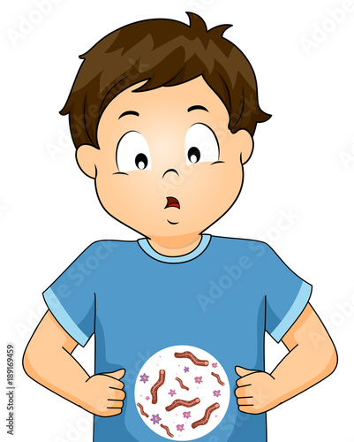 Kid Boy Intestinal Worms Illustration