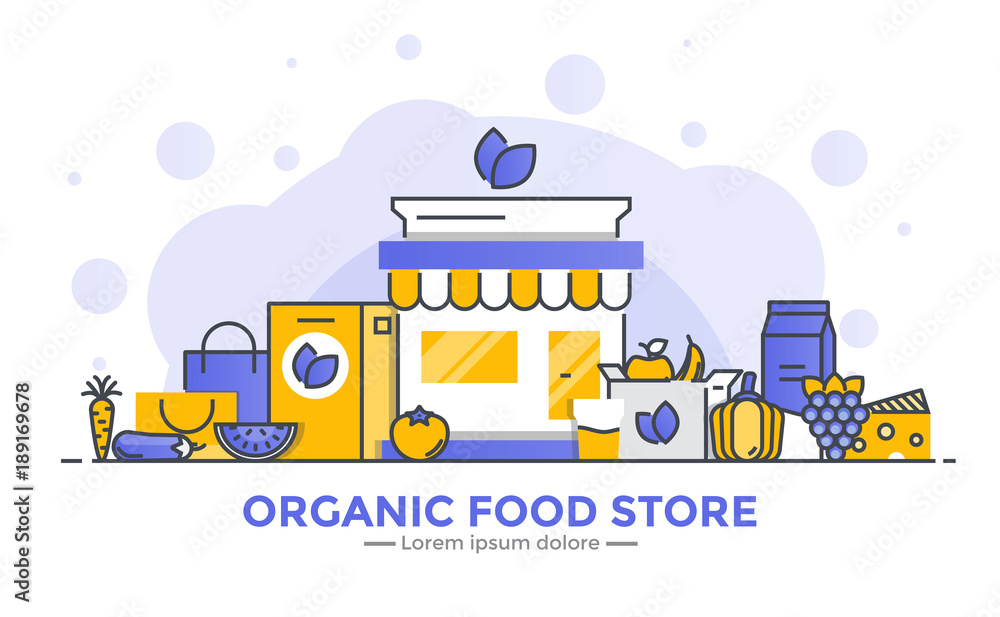 Flat Line Modern Concept Illustration - Food Store