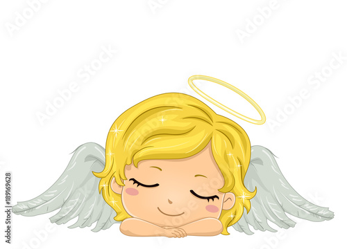Valokuvatapetti Kid Girl Angel Sleeping Illustration