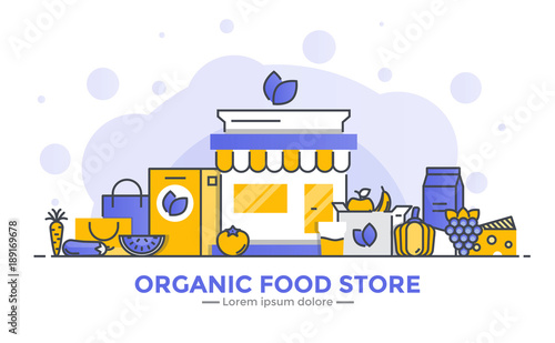 Flat Line Modern Concept Illustration - Food Store