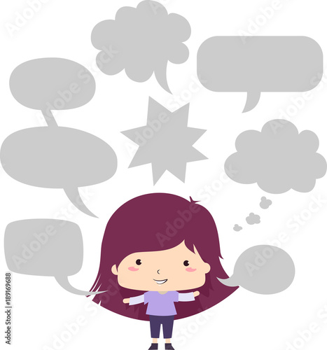 Kid Girl Speech Bubbles Illustration