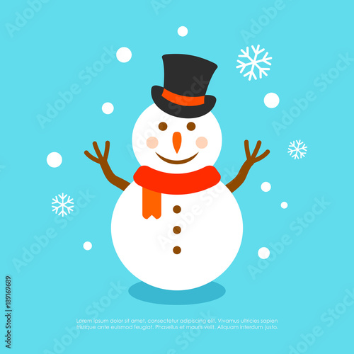 Snowman with hat vector greeting card © Arcady