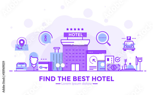 Flat Line Modern Concept Illustration - Hotel