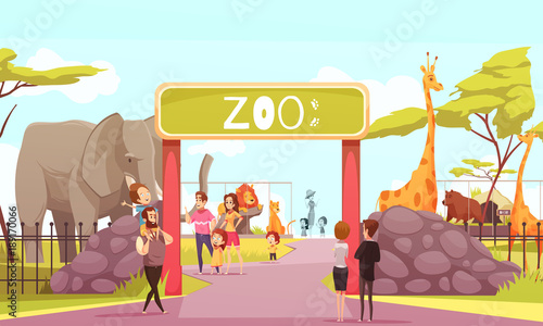 Zoo Entrance Gate Cartoon Illustration 