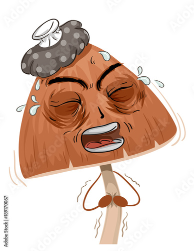 Psychedelic Mushroom Mascot Sick Stomach Ache Illustration